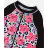 One-Piece Long Sleeve Rashguard, Blue Floral And Leopard Print - One Pieces - 3