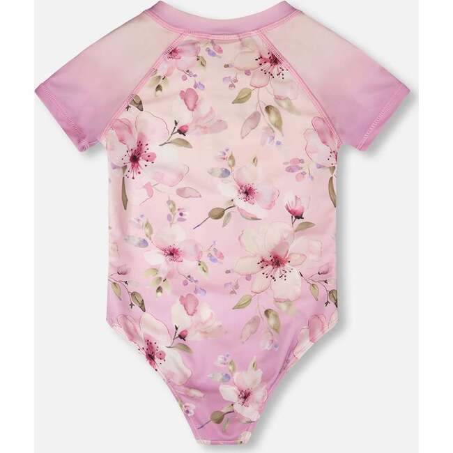 One-Piece Swimsuit, Purple Flower Print - One Pieces - 5