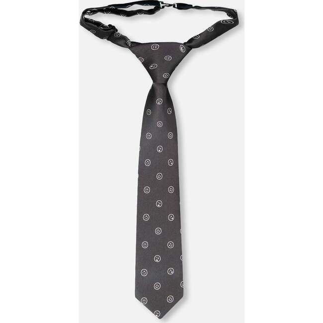 Neck Tie, Black Printed Smiles