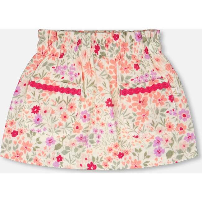 Muslin Skort, Off White Printed Flowers