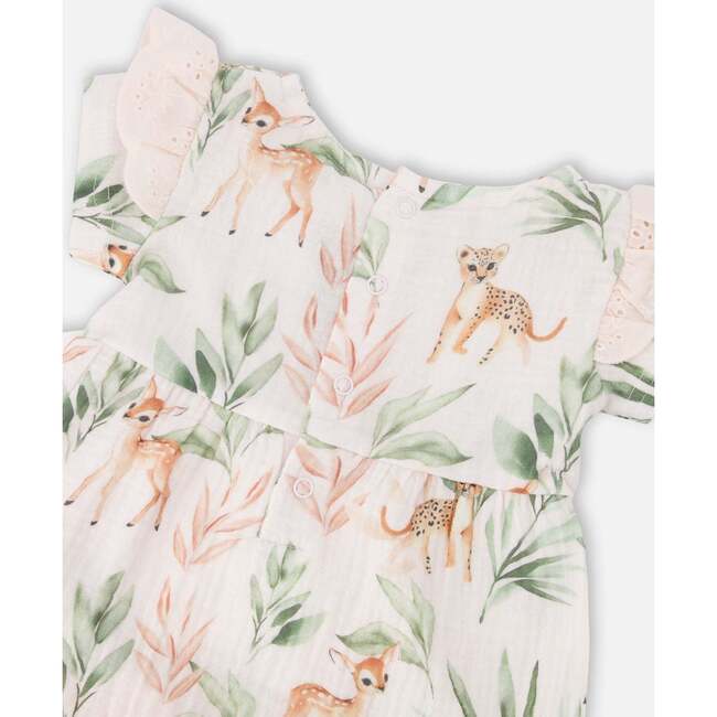 Muslin Tunic And Pointelle Leggings Set, Peach Deer Print & Green - Mixed Apparel Set - 4