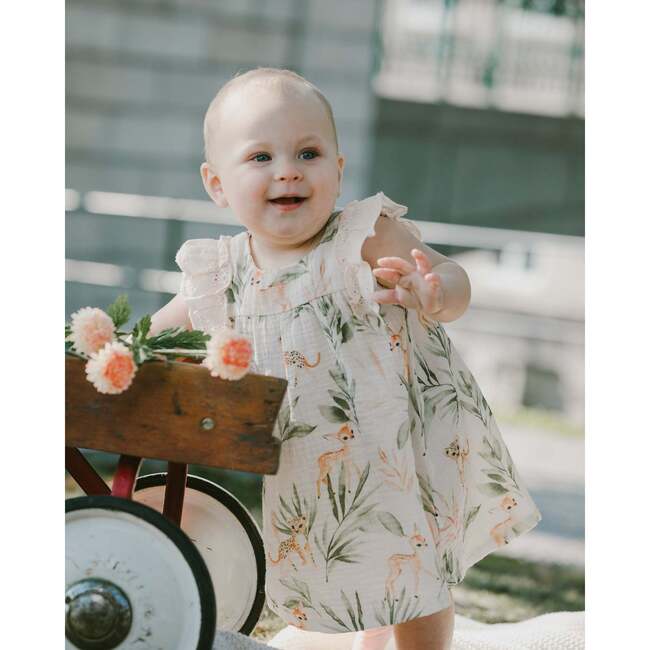 Muslin Dress And Bloomer Set, Peach Deer Print