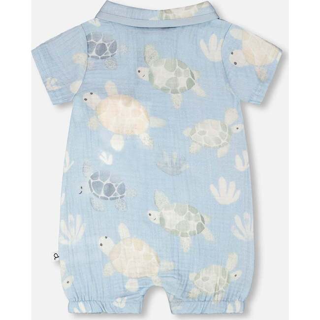 Muslin Romper, Blue Turtle Print - Rompers - 4