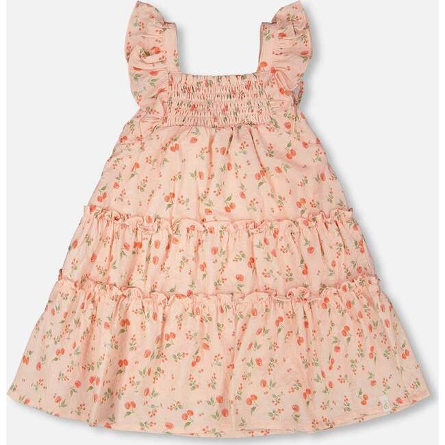 Multi-Tiered Dress With Smocking, Pink Printed Flowers