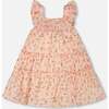 Multi-Tiered Dress With Smocking, Pink Printed Flowers - Dresses - 1 - thumbnail