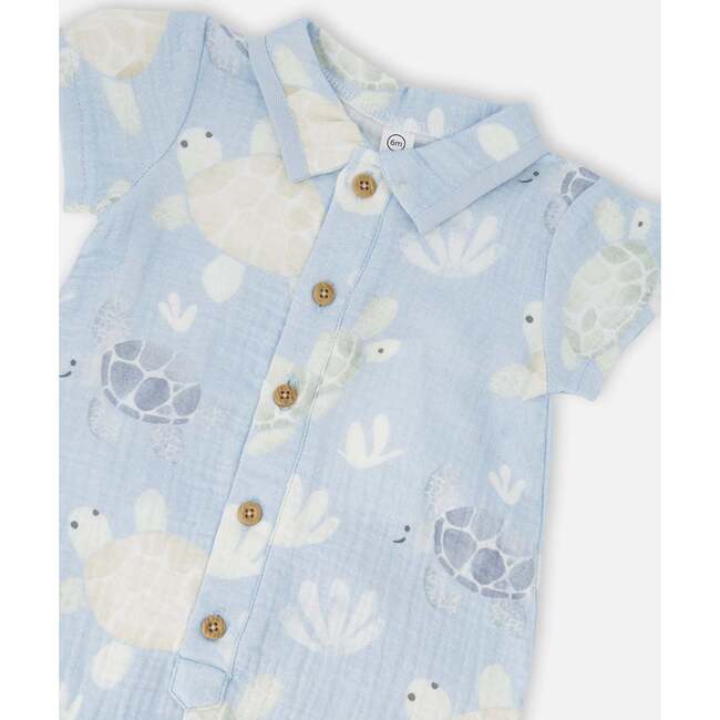 Muslin Romper, Blue Turtle Print - Rompers - 5