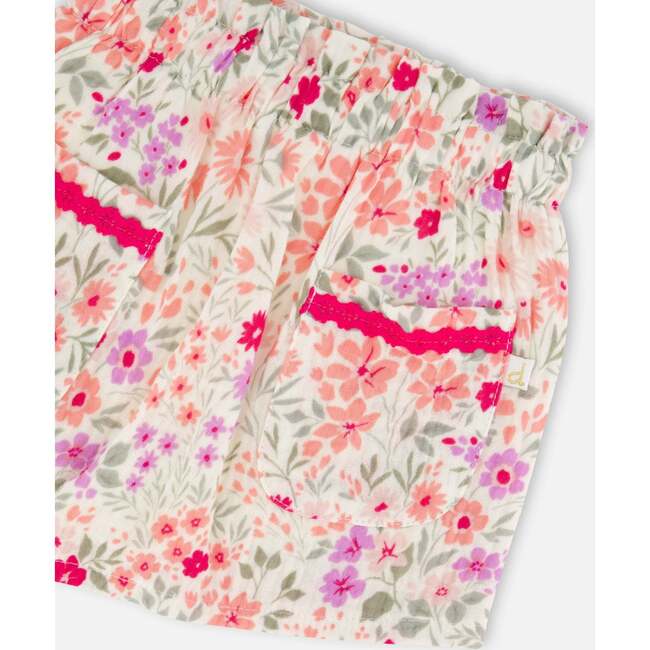 Muslin Skort, Off White Printed Flowers - Skirts - 4