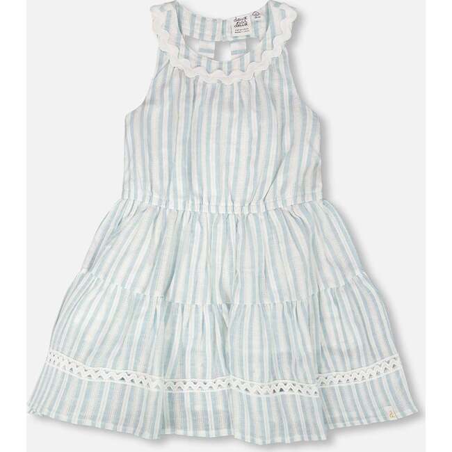 Multi-Tiered Dress, White And Blue Stripes