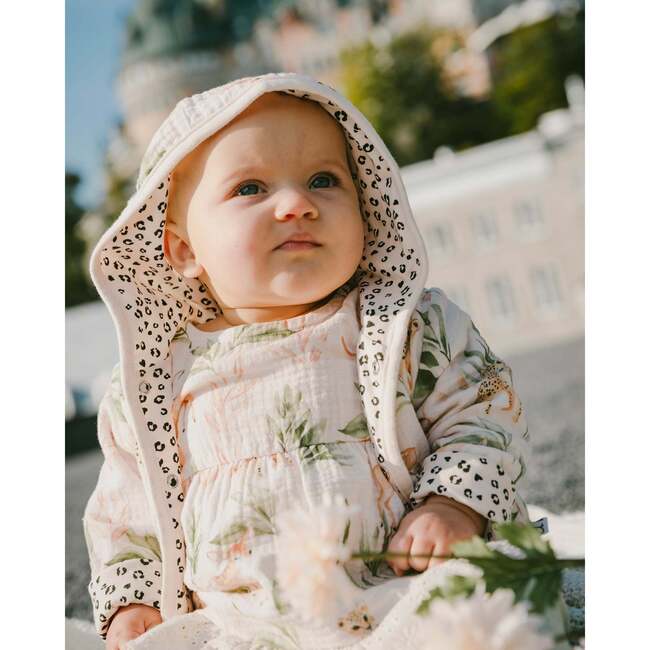 Muslin And Organic Cotton Jersey Reversible Hooded Jacket Peach Deer/Leopard Print, Peach Deer Print