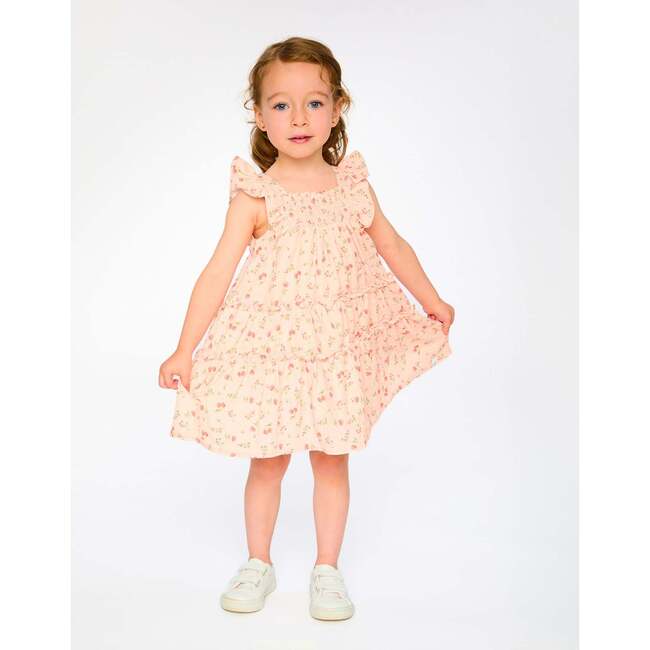 Multi-Tiered Dress With Smocking, Pink Printed Flowers