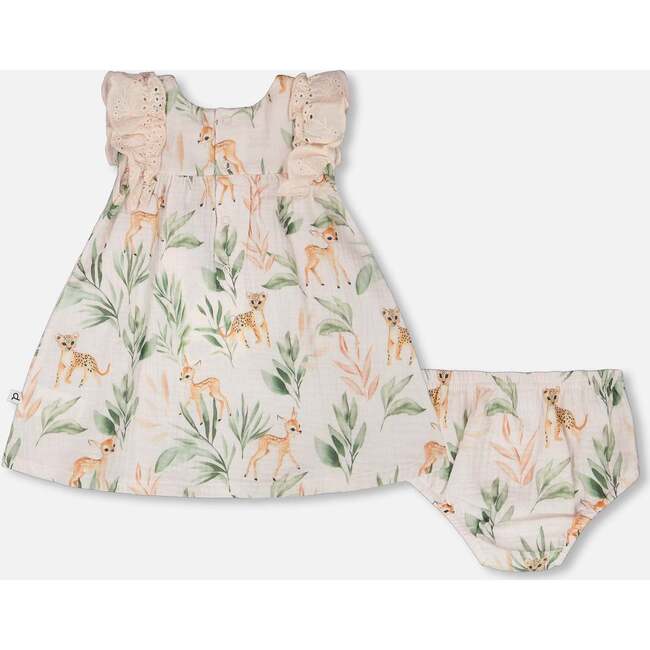 Muslin Dress And Bloomer Set, Peach Deer Print - Dresses - 4