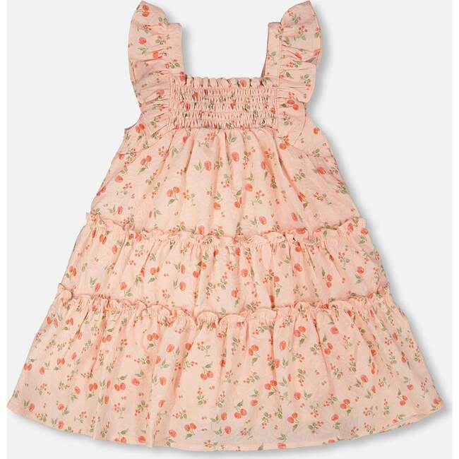 Multi-Tiered Dress With Smocking, Pink Printed Flowers - Dresses - 3