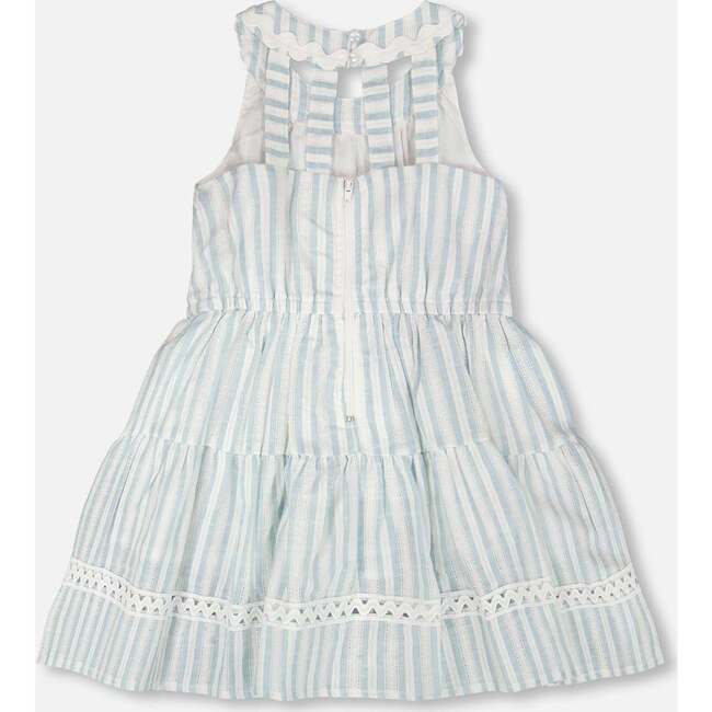 Multi-Tiered Dress, White And Blue Stripes - Dresses - 3