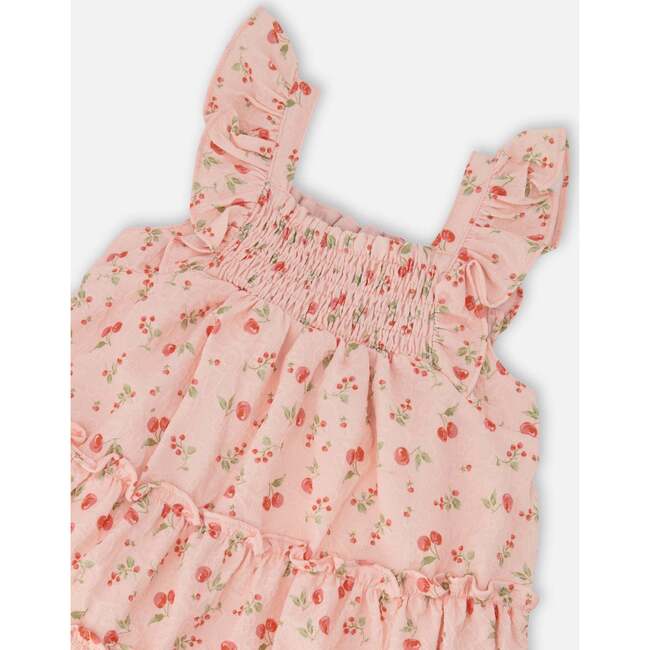 Multi-Tiered Dress With Smocking, Pink Printed Flowers - Dresses - 4