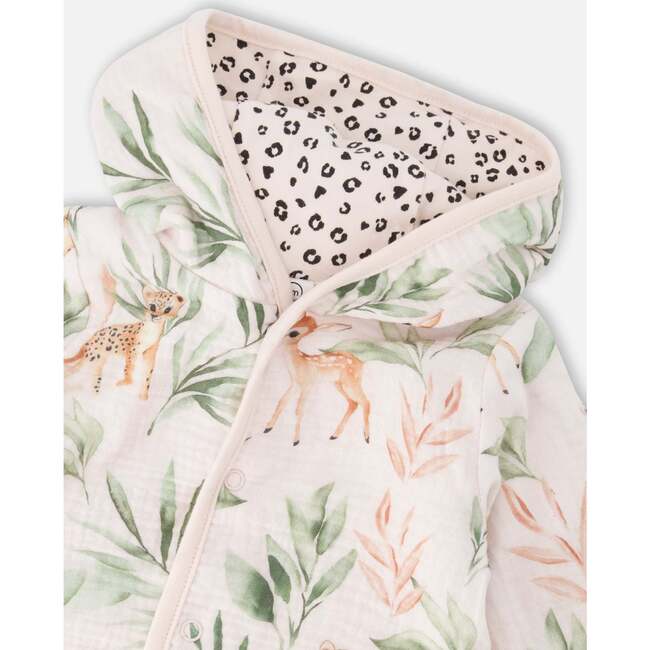 Muslin And Organic Cotton Jersey Reversible Hooded Jacket Peach Deer/Leopard Print, Peach Deer Print - Jackets - 4
