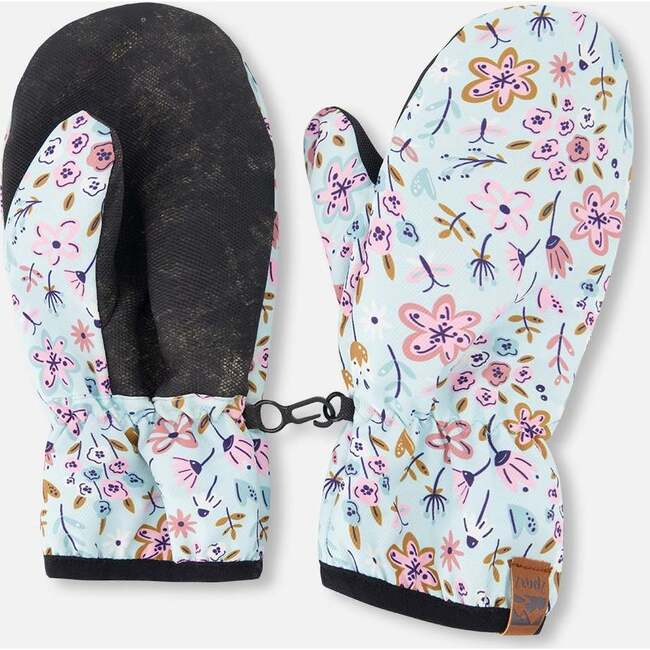 Mid-Season Mittens In Recycled Polyester, Blue Mini Flower Print