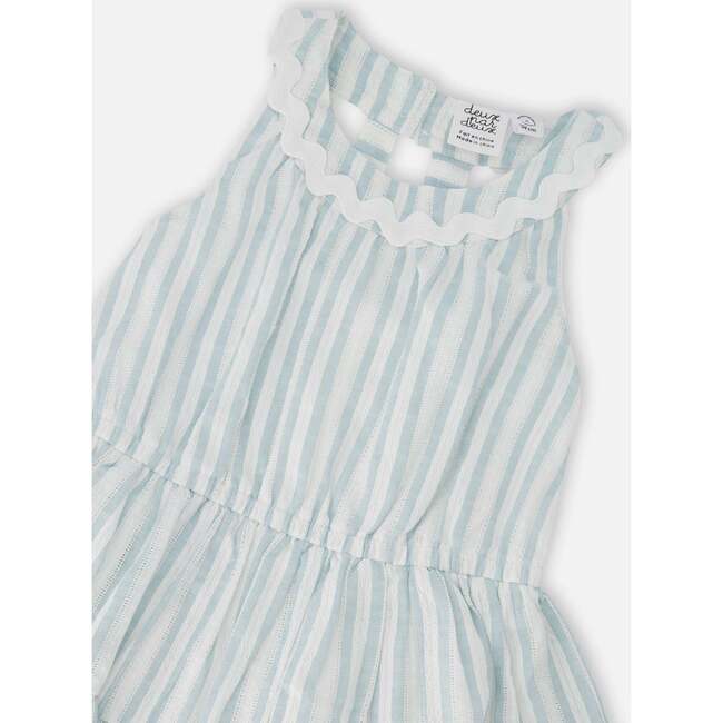 Multi-Tiered Dress, White And Blue Stripes - Dresses - 4