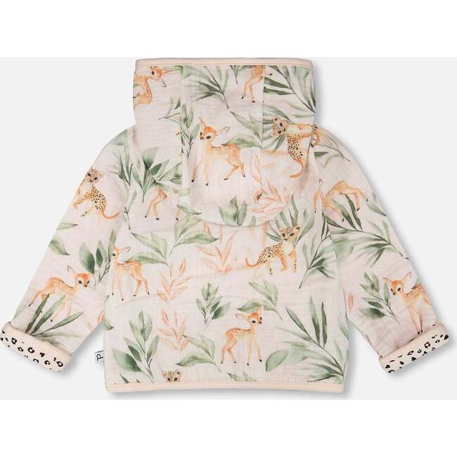 Muslin And Organic Cotton Jersey Reversible Hooded Jacket Peach Deer/Leopard Print, Peach Deer Print - Jackets - 5