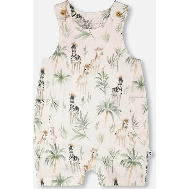 Organic Cotton Jersey Romper, Beige Zebra Print