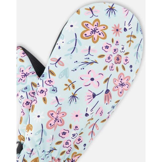 Mid-Season Mittens In Recycled Polyester, Blue Mini Flower Print