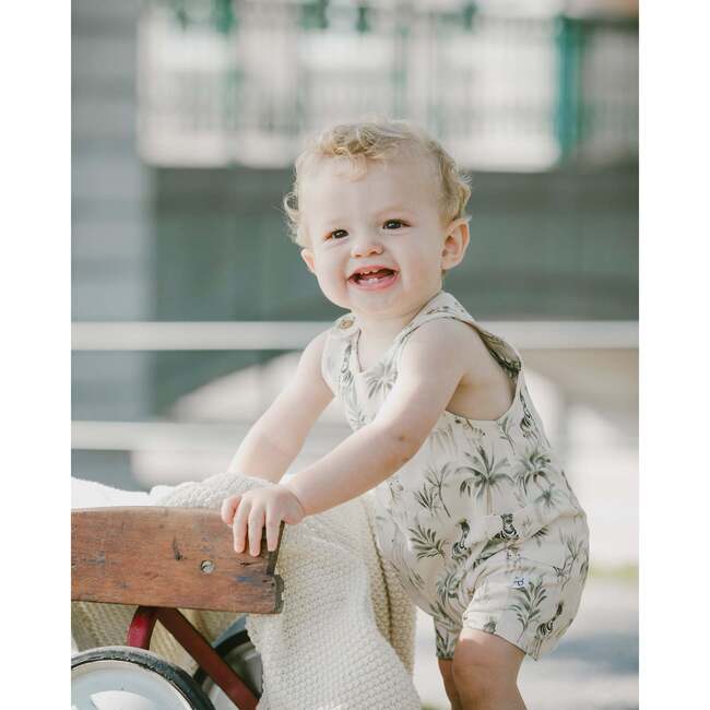 Organic Cotton Jersey Romper, Beige Zebra Print