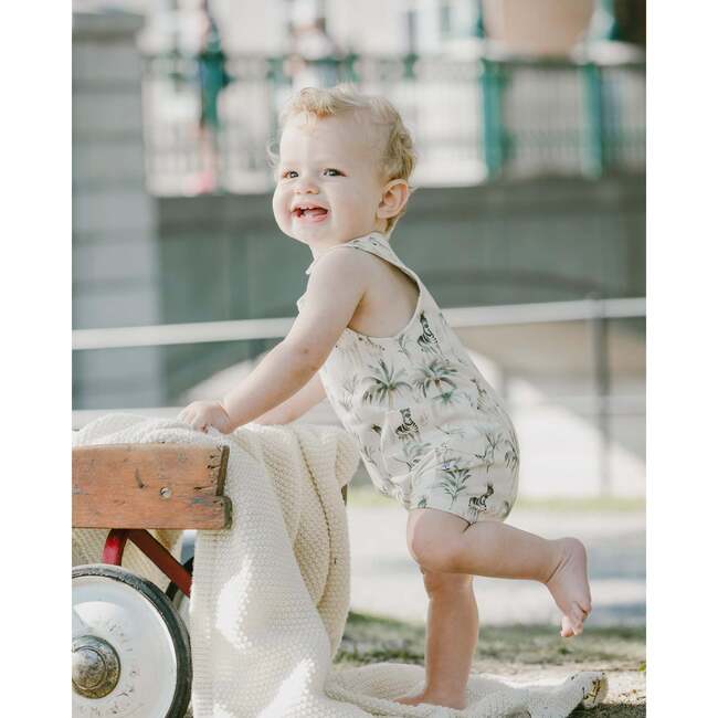 Organic Cotton Jersey Romper, Beige Zebra Print - Rompers - 3