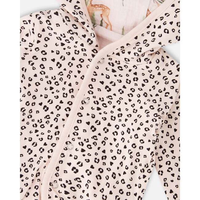 Muslin And Organic Cotton Jersey Reversible Hooded Jacket Peach Deer/Leopard Print, Peach Deer Print - Jackets - 7