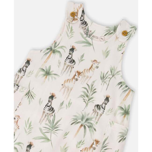 Organic Cotton Jersey Romper, Beige Zebra Print - Rompers - 5