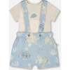 Organic Cotton Jersey Onesie And Muslin Shortall Set, White & Blue Turtle Print - Mixed Apparel Set - 1 - thumbnail