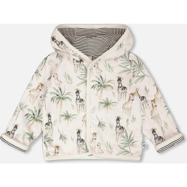 Organic Cotton Jersey Reversible Hooded Jacket, Beige Zebra Print