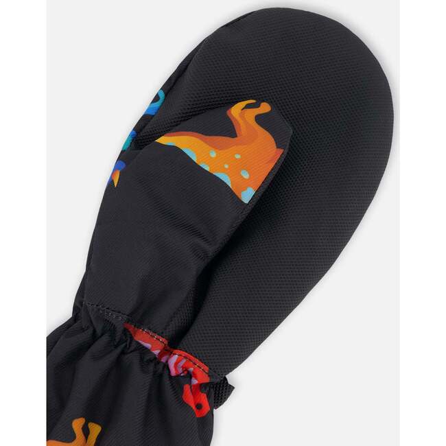 Mid-Season Mittens In Recycled Polyester, Black Dinosaur Print - Gloves - 3
