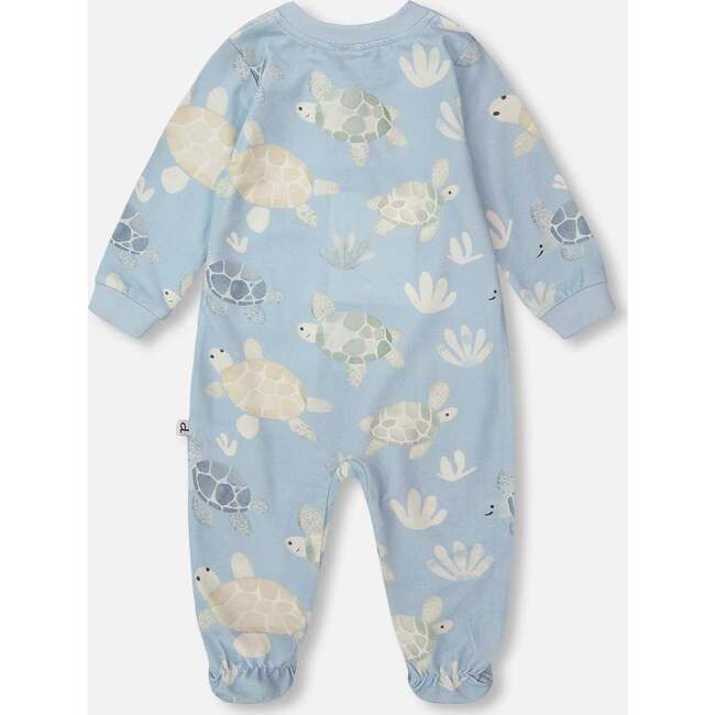 Organic Cotton Jersey One-Piece Pajamas, Blue Turtle Print