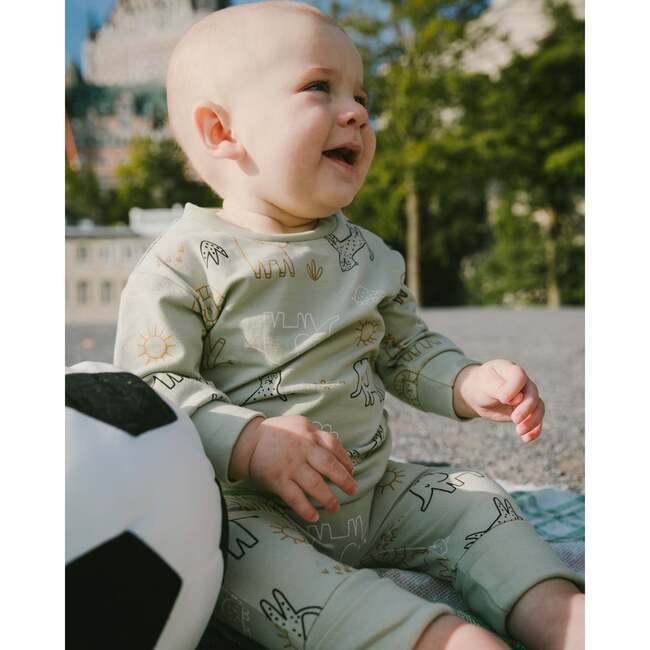 Organic Cotton Jersey Onesie And Cotton Rib Shortall Set, Sage Green Animal Print