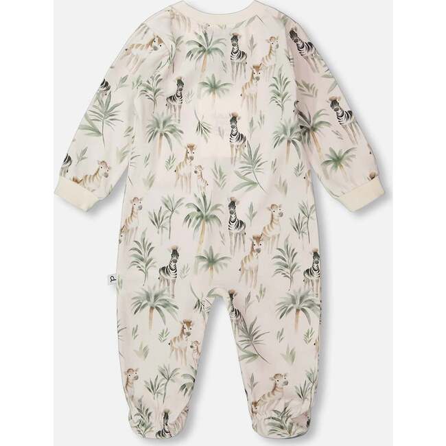Organic Cotton Jersey One-Piece Pajamas, Beige Zebra Print