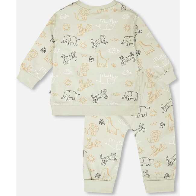 Organic Cotton Jersey Onesie And Cotton Rib Shortall Set, Sage Green Animal Print - Mixed Apparel Set - 3