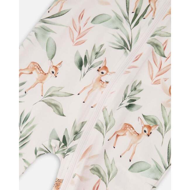 Organic Cotton Jersey One-Piece Pajamas Peach Deer Print, Peach Deer Print - Pajamas - 3