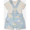 Organic Cotton Jersey Onesie And Muslin Shortall Set, White & Blue Turtle Print - Mixed Apparel Set - 3