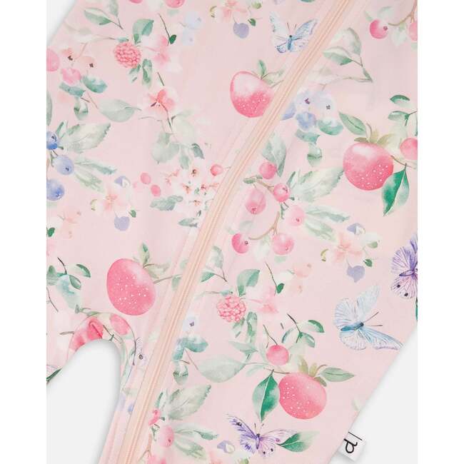 Organic Cotton Jersey One-Piece Pajamas, Pink Printed Berries - Pajamas - 3