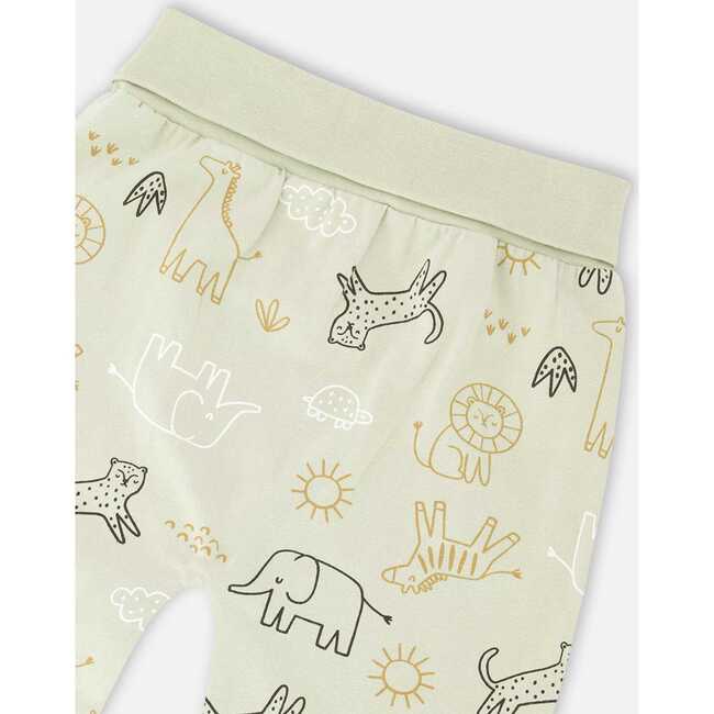 Organic Cotton Jersey Onesie And Cotton Rib Shortall Set, Sage Green Animal Print - Mixed Apparel Set - 5