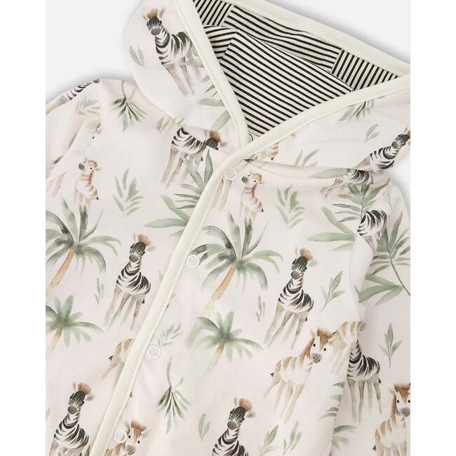 Organic Cotton Jersey Reversible Hooded Jacket, Beige Zebra Print - Jackets - 4