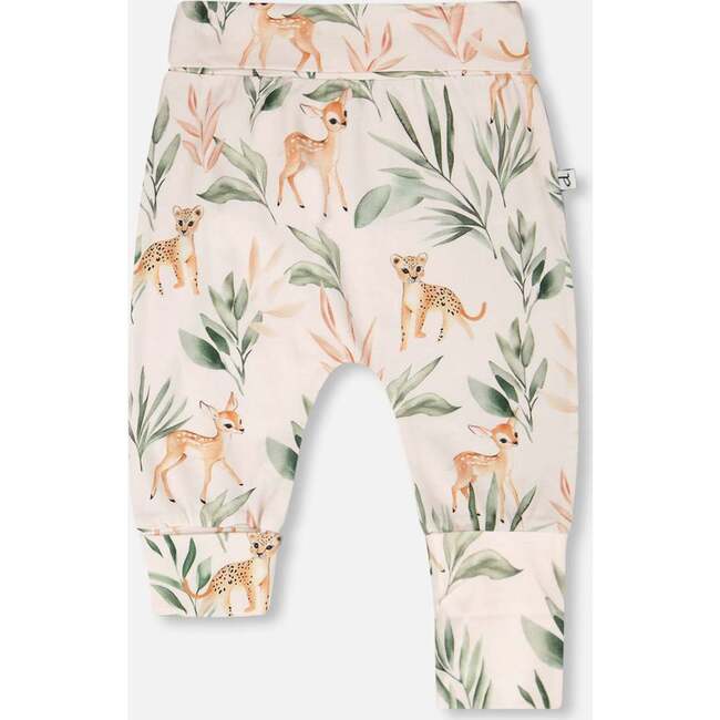 Organic Cotton Jersey Evolutive Pants, Peach Deer Print