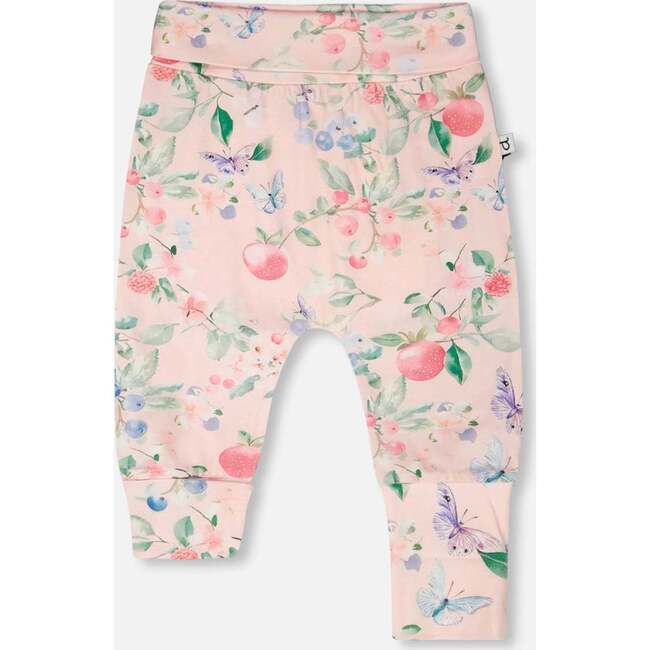 Organic Cotton Jersey Evolutive Pants, Pink Printed Berries