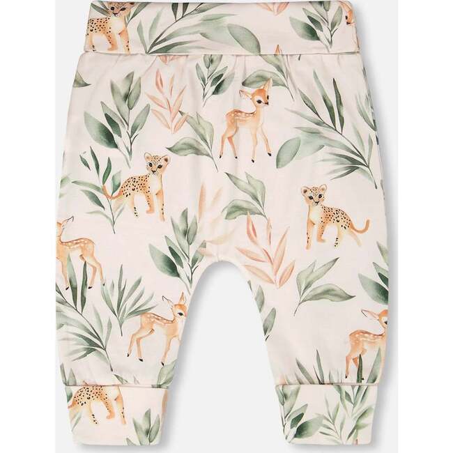 Organic Cotton Jersey Evolutive Pants, Peach Deer Print