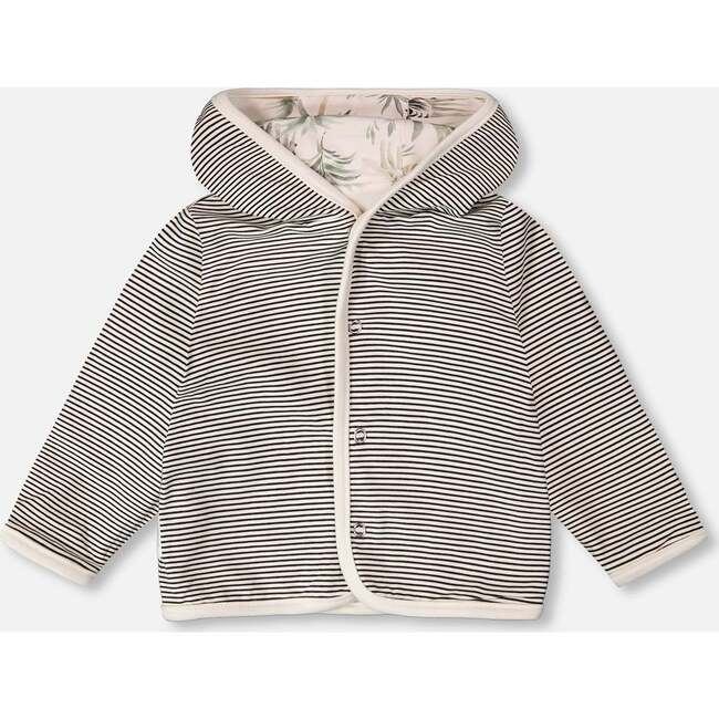 Organic Cotton Jersey Reversible Hooded Jacket, Beige Zebra Print - Jackets - 6