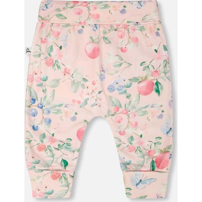 Organic Cotton Jersey Evolutive Pants, Pink Printed Berries