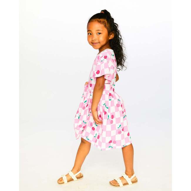 Organic Cotton Jersey Dress, Pink Printed Cherries