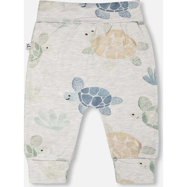 Organic Cotton Jersey Evolutive Pants, Grey Mix Turtle Print