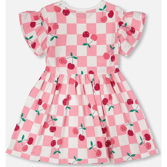 Organic Cotton Jersey Dress, Pink Printed Cherries - Dresses - 3