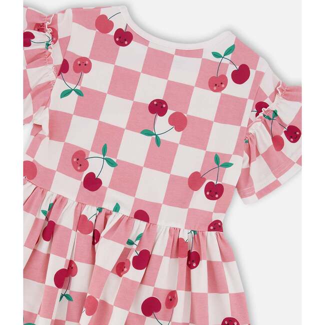 Organic Cotton Jersey Dress, Pink Printed Cherries - Dresses - 4
