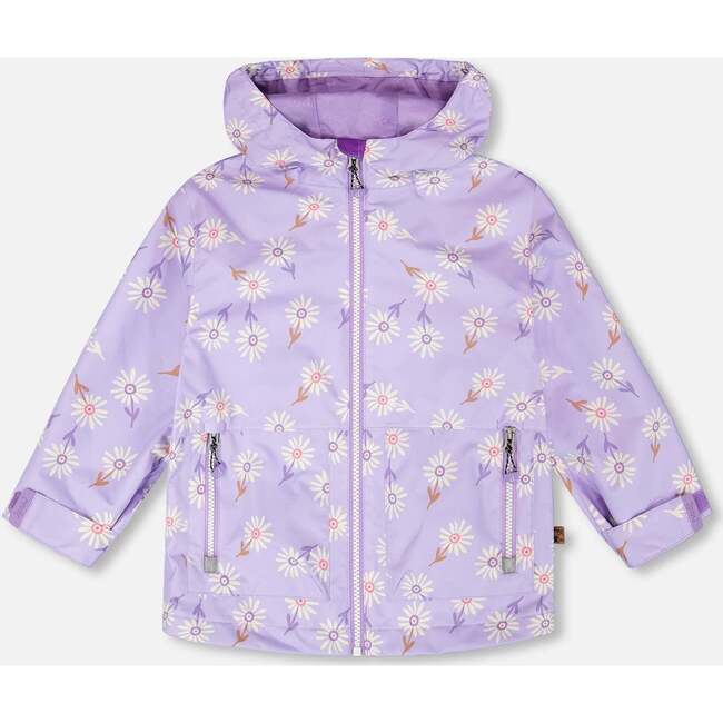 Mid-Season Jacket, Purple Printed Daisies